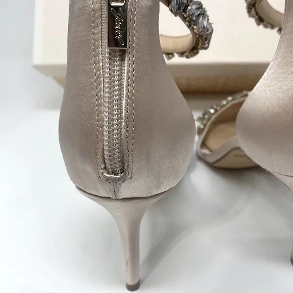 JEWEL BADGLEY MISCHKA Caroline Rhinestone Champagne Ankle Beaded Heels Size 7.5 - Picture 13 of 16